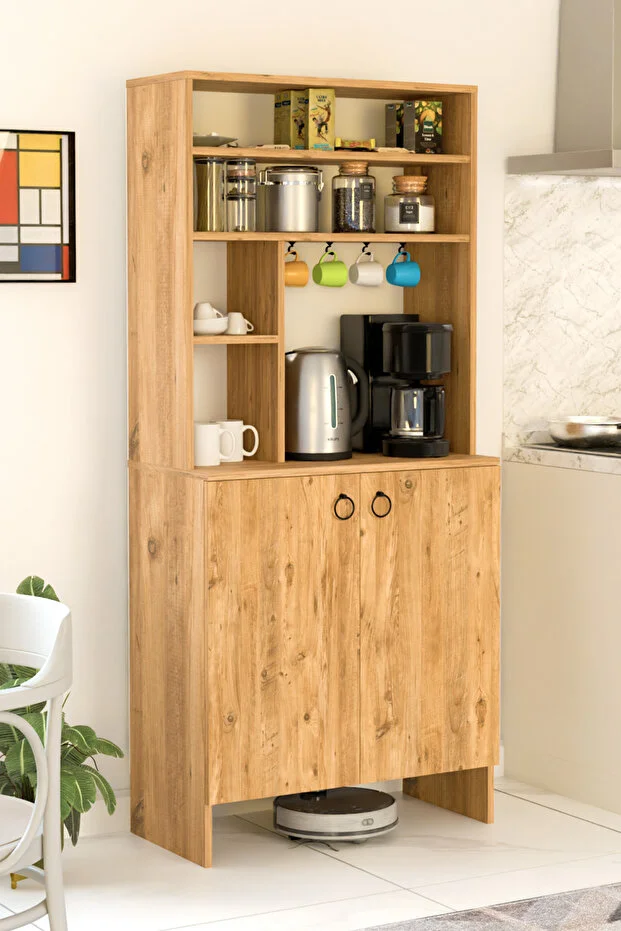 Kahve Köşesi İki Kapaklı Çok Amaçlı Dolap Mutfak Dolabı Erzak Dolabı Kiler Dolabı